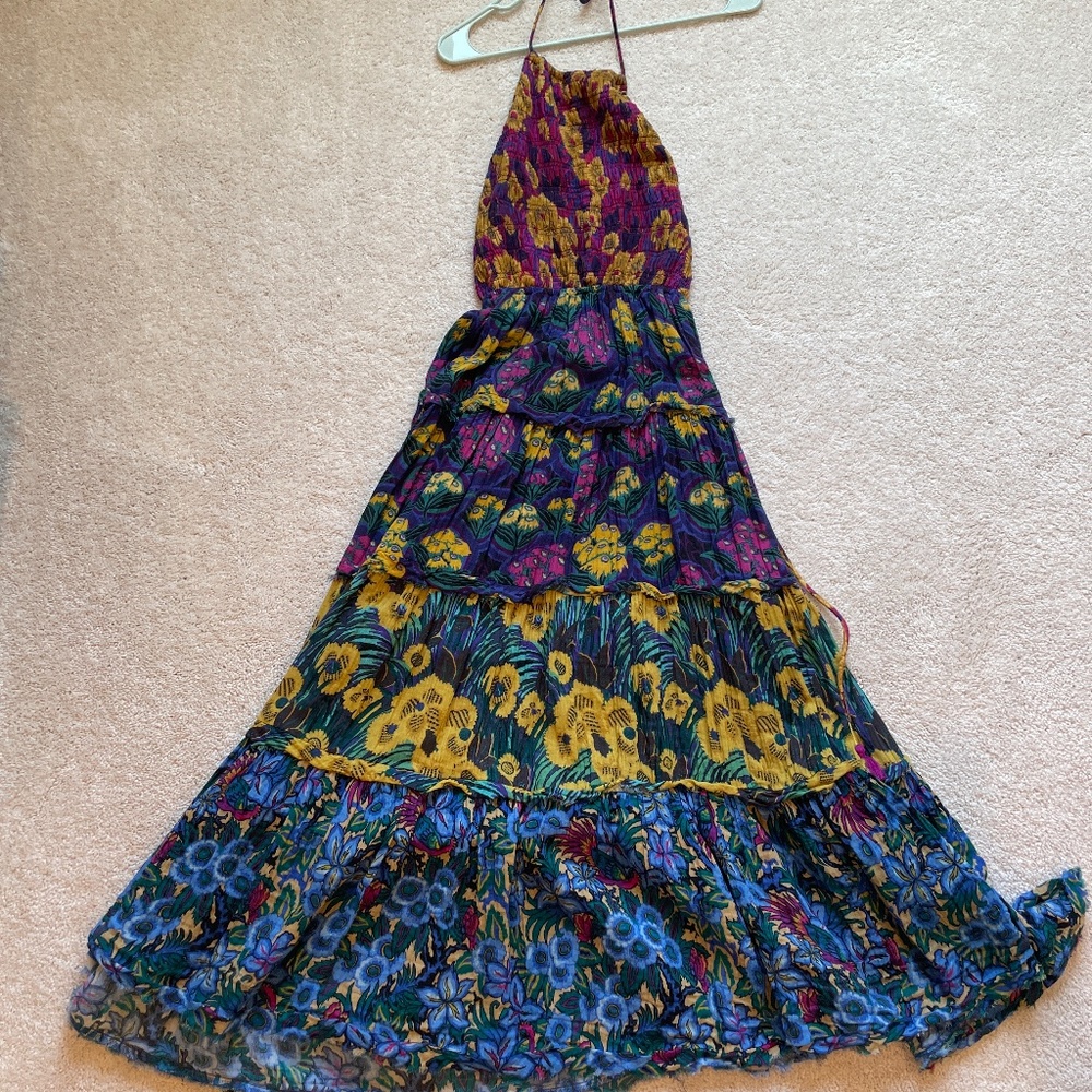 Anthropologie Floral Tiered Halter Maxi Dress